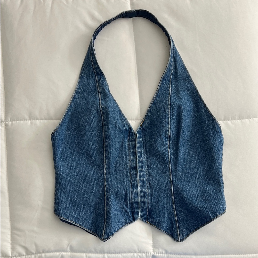 White Fox Boutique Blue Denim Crop Top